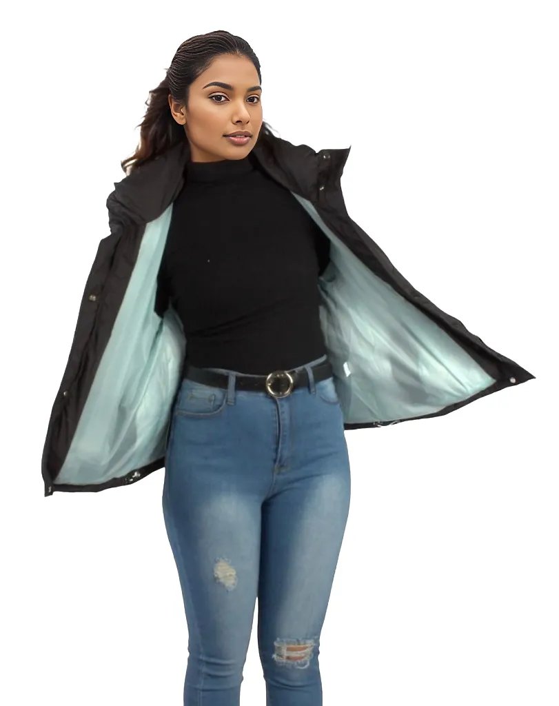 Padded Short Puffer Jacket With Drawstring and Hood XD21