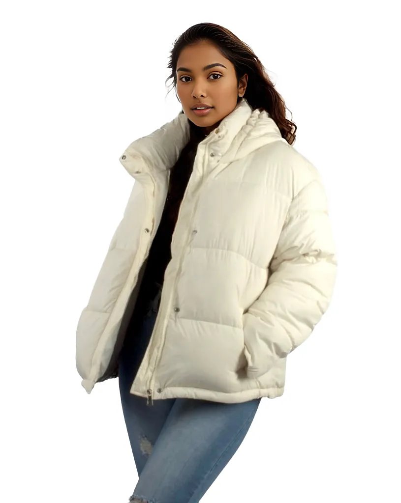Padded Short Puffer Jacket With Drawstring and Hood XD21