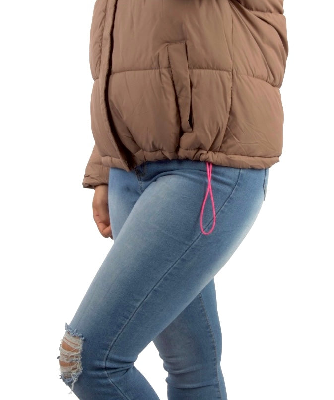 Padded Short Puffer Jacket With Drawstring and Hood XD21