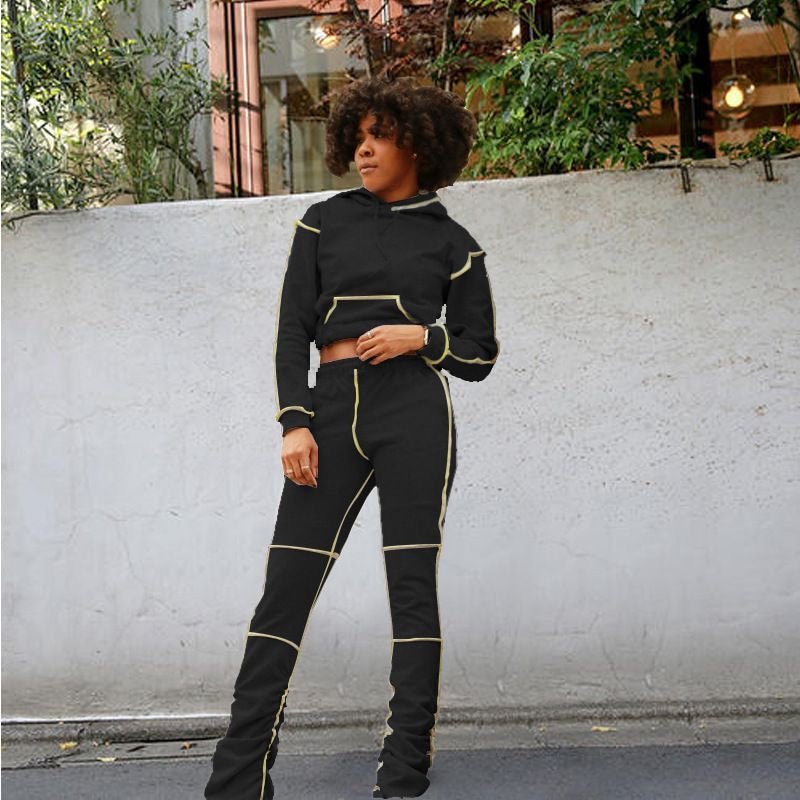 Patchwork Fold Hooded Tracksuit Set XD21