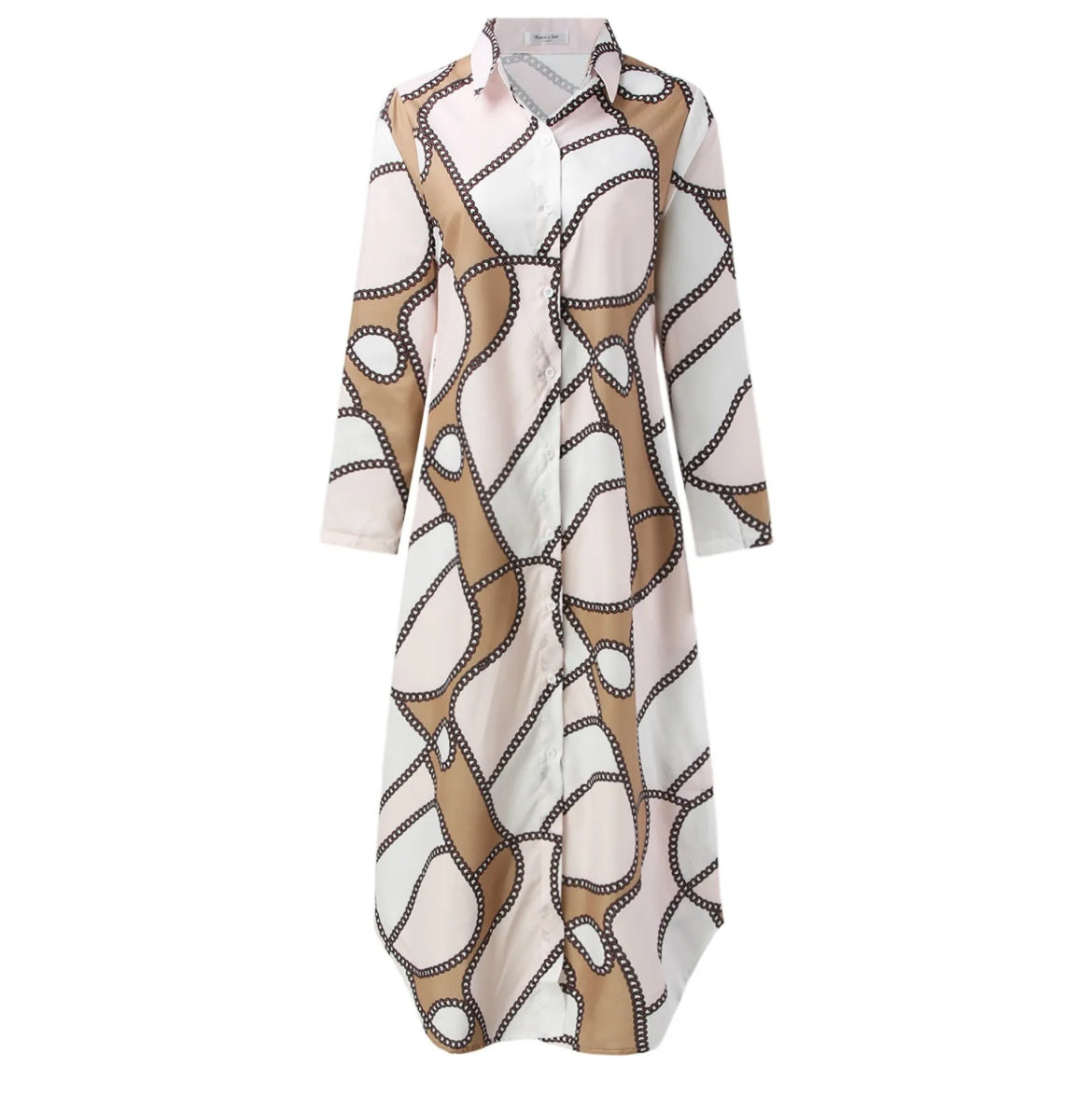 Pattern Long Button Shirt Maxi Dress XD21