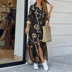 Pattern Long Button Shirt Maxi Dress XD21