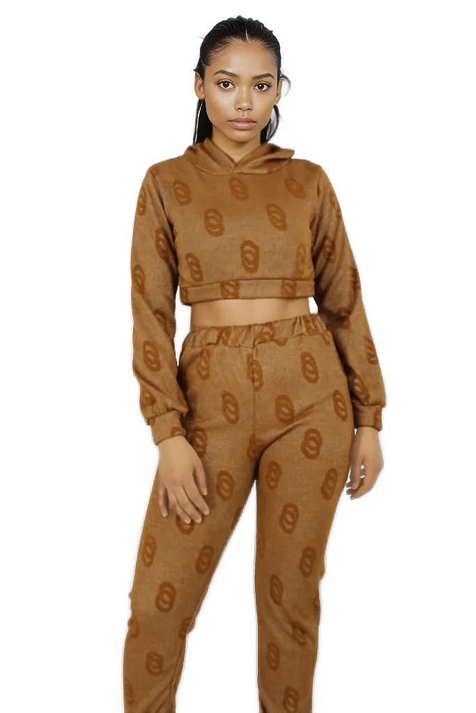 Pattern Long Sleeve Crop Jersey and Pants Set XD21