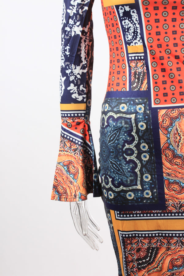 Pattern One Shoulder Flare Sleeve Mini Dress
