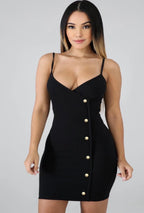 Pearl artificial button ribbed knitted Bodycon dress XD21