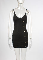 Pearl artificial button ribbed knitted Bodycon dress XD21