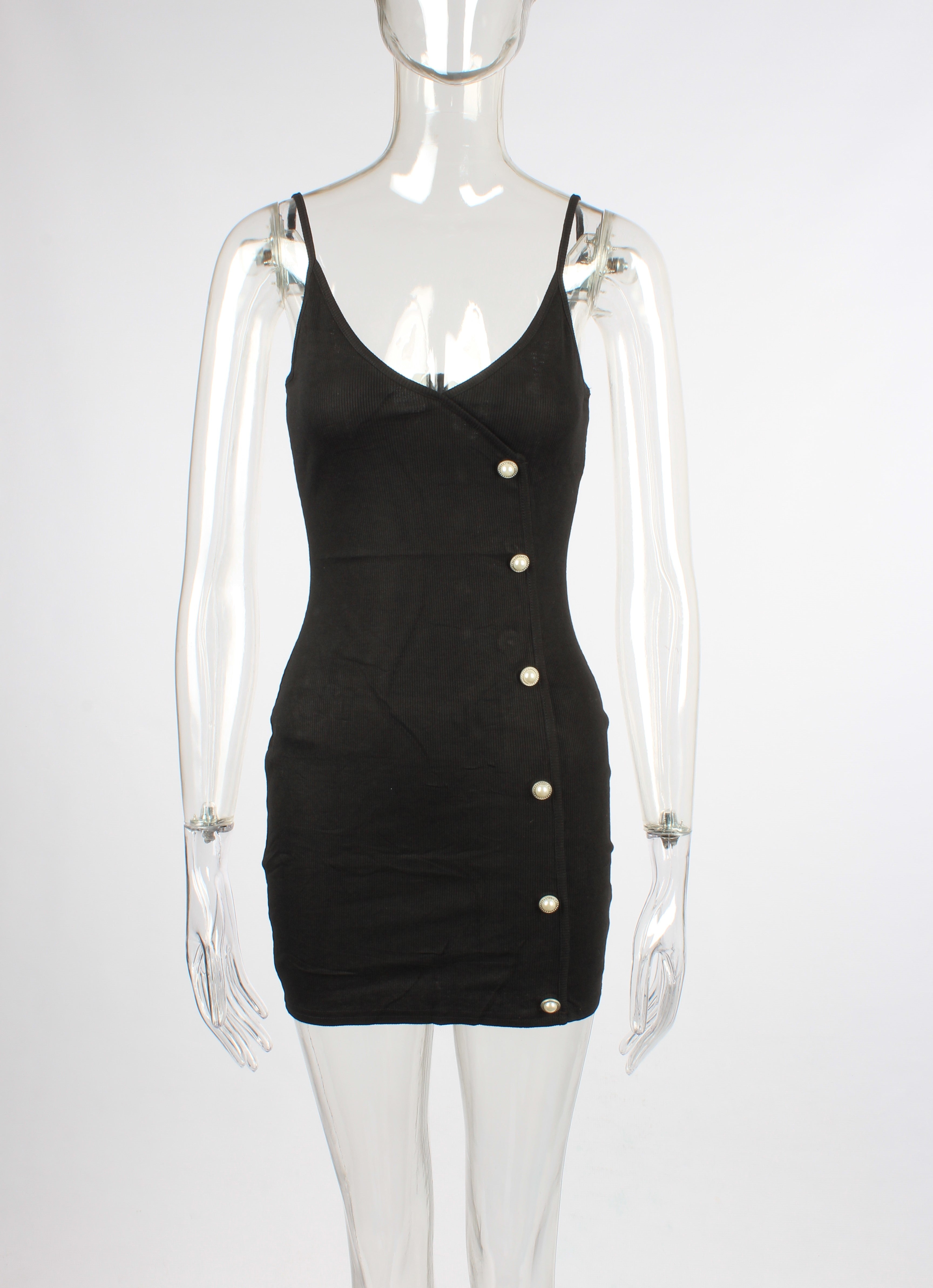 Pearl artificial button ribbed knitted Bodycon dress XD21