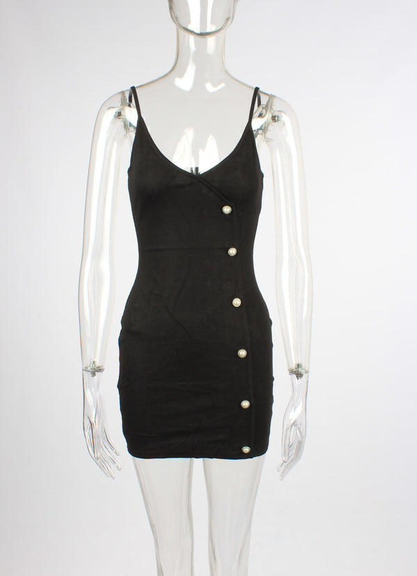 Pearl artificial button ribbed knitted Bodycon dress