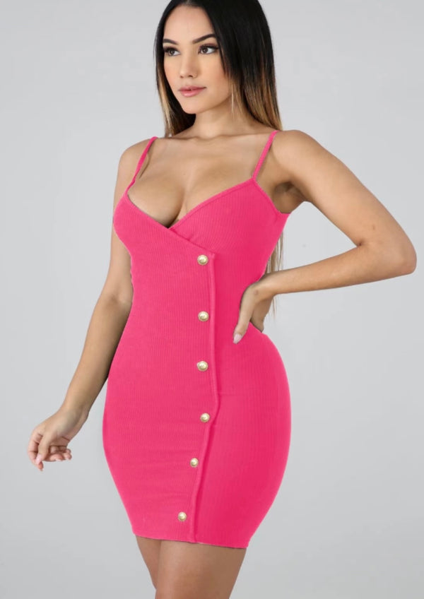 Pearl artificial button ribbed knitted Bodycon dress