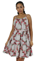 Pink And White Floral Mini Dress With Belt XD21