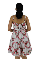 Pink And White Floral Mini Dress With Belt XD21