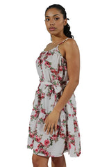 Pink And White Floral Mini Dress With Belt XD21