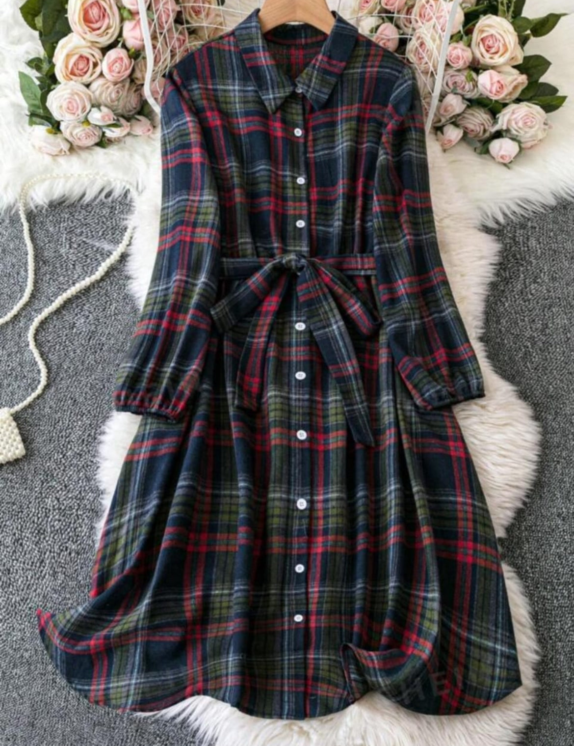 Plaid Belted Shirt Mini Midi Dress XD21