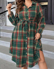 Plaid Belted Shirt Mini Midi Dress XD21