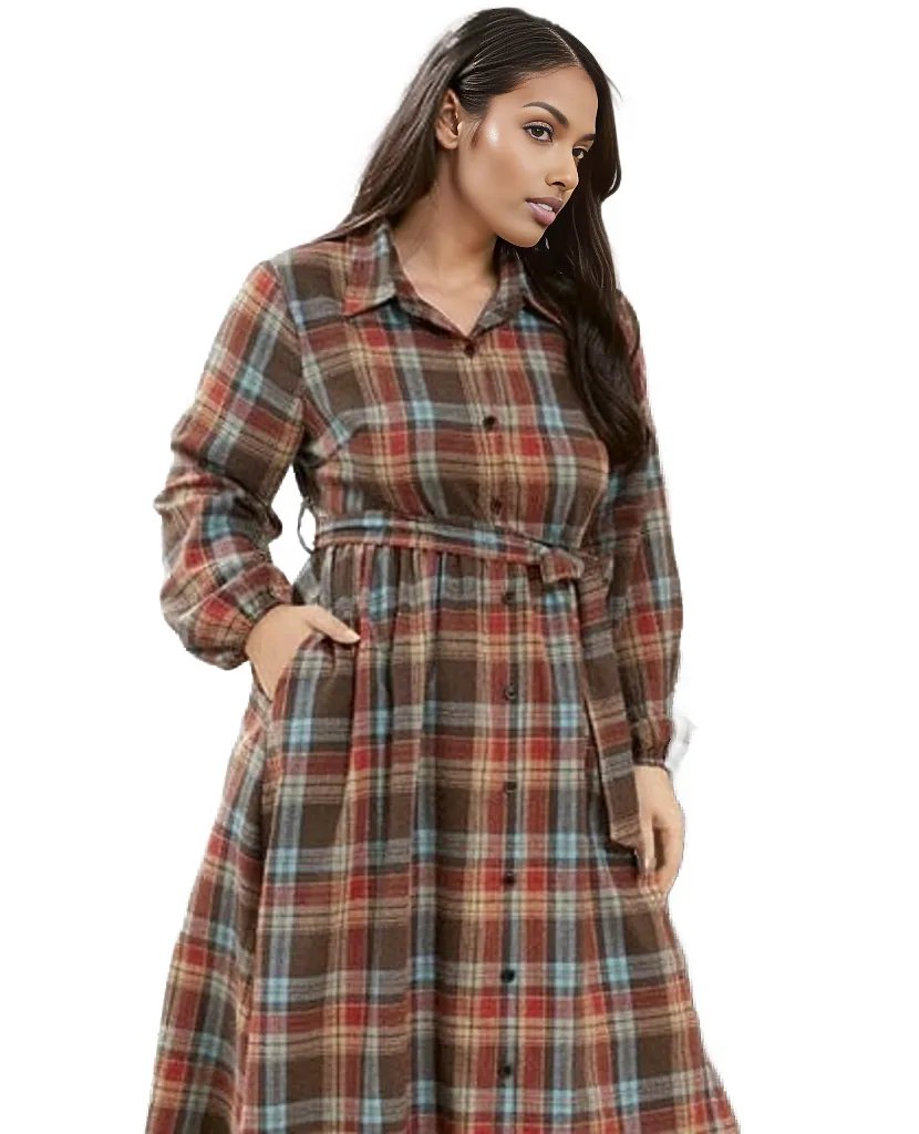 Plaid Belted Shirt Mini Midi Dress XD21