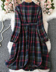 Plaid Belted Shirt Mini Midi Dress XD21