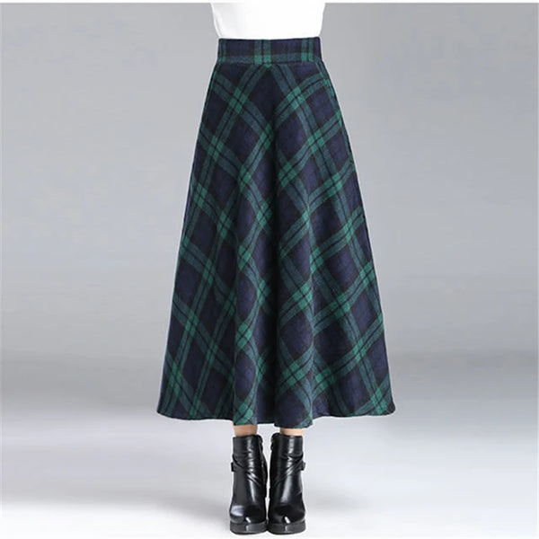 Plaid Flowy Elastic Wasit Midi Skirt