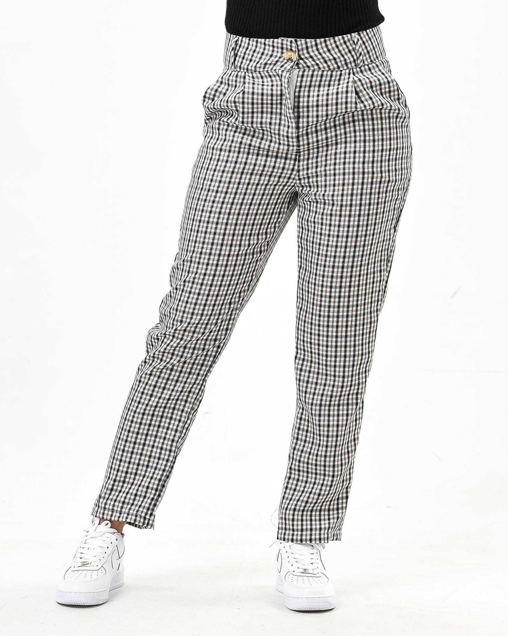 Plaid straight cut pants with pockets - XD21