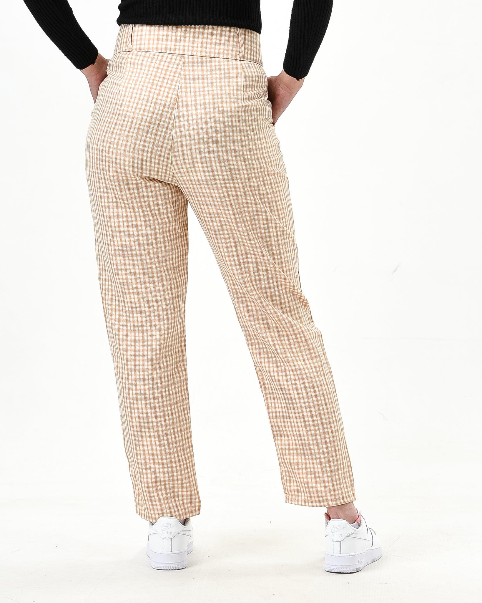 Plaid straight cut pants with pockets - XD21