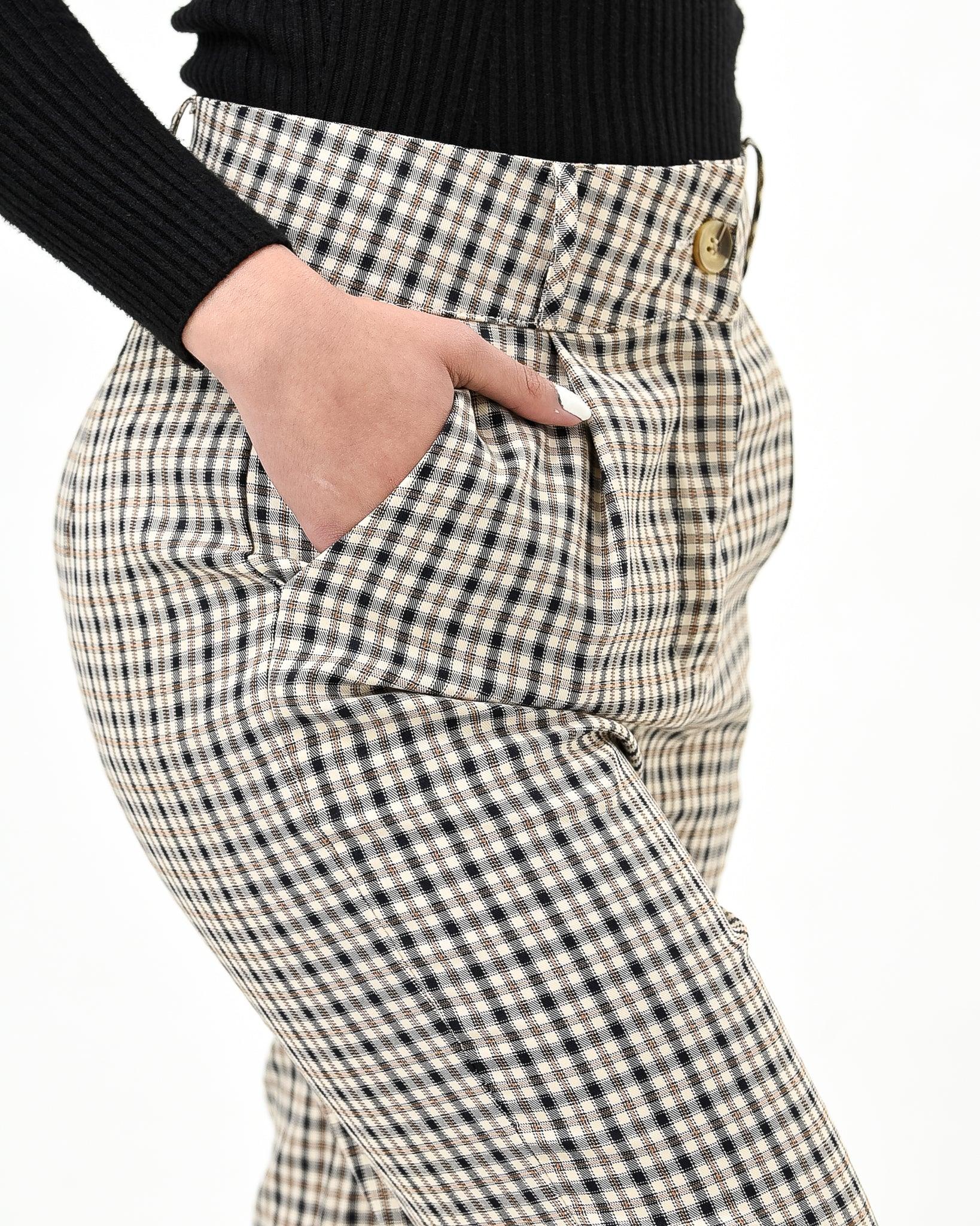 Plaid straight cut pants with pockets - XD21