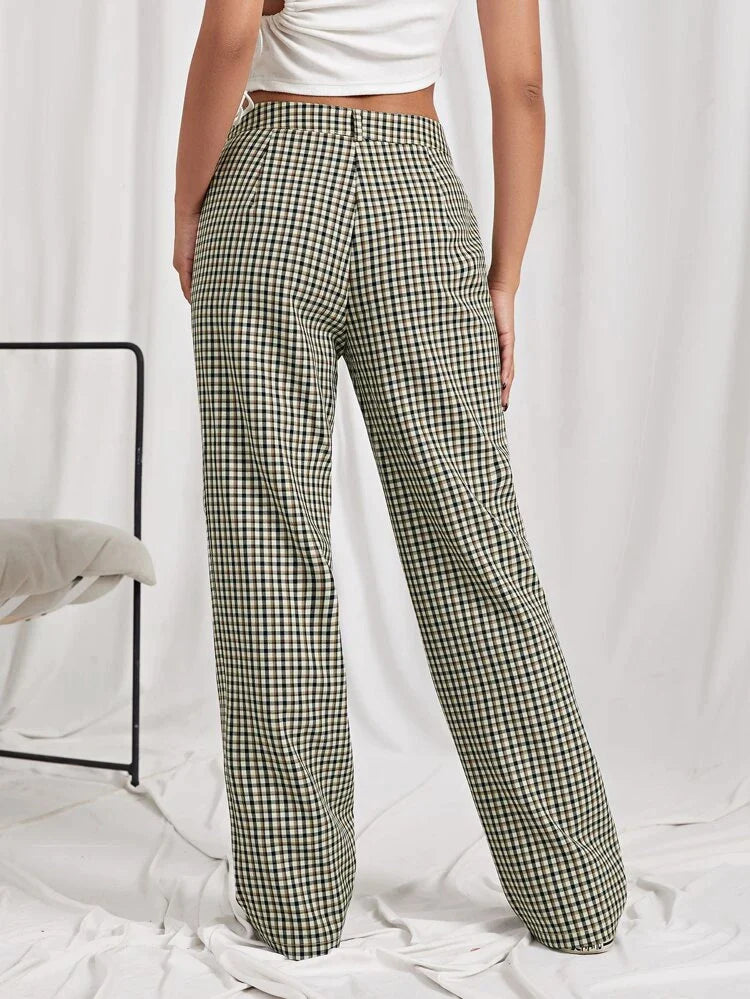 Plaid straight cut pants with pockets - XD21