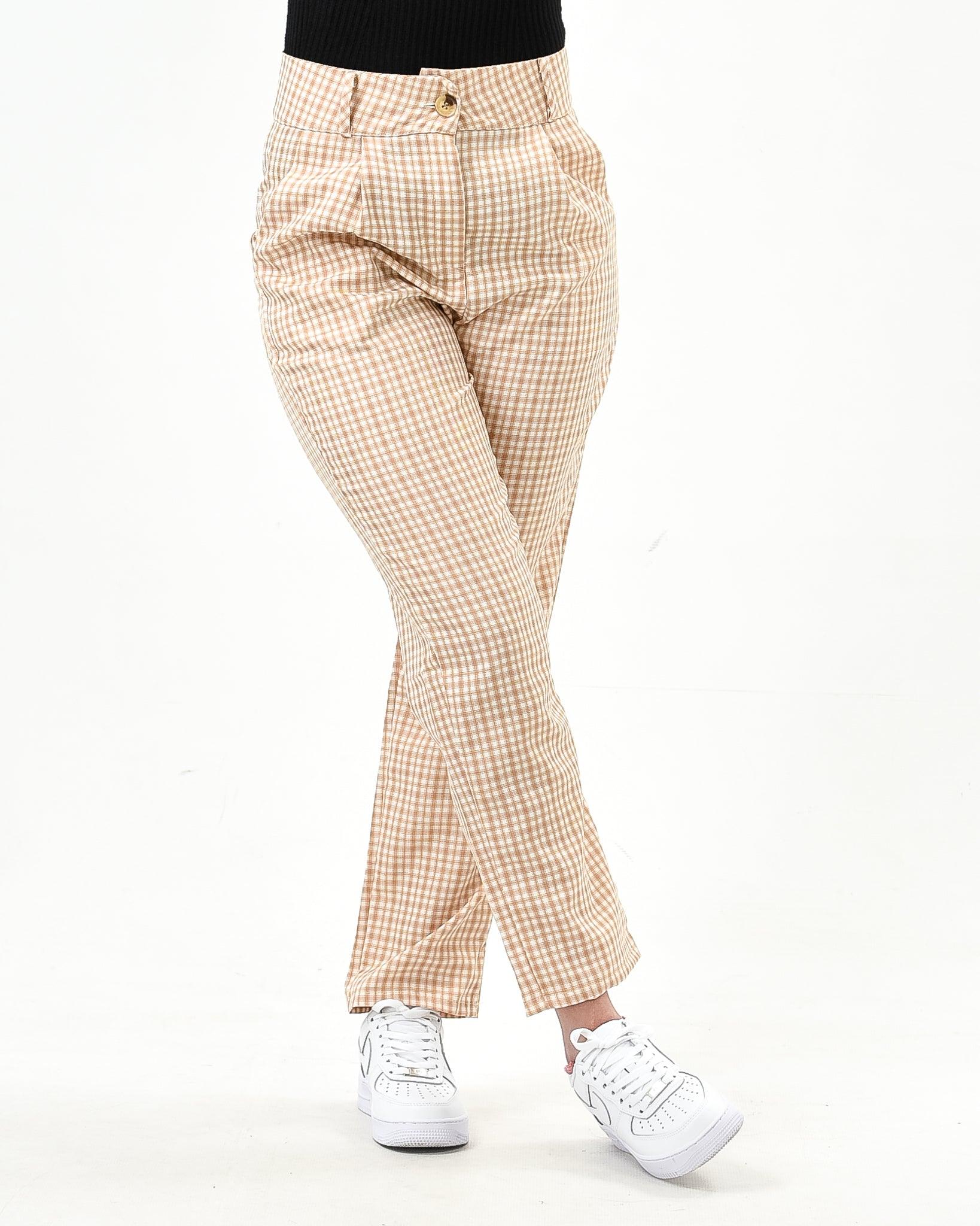 Plaid straight cut pants with pockets - XD21