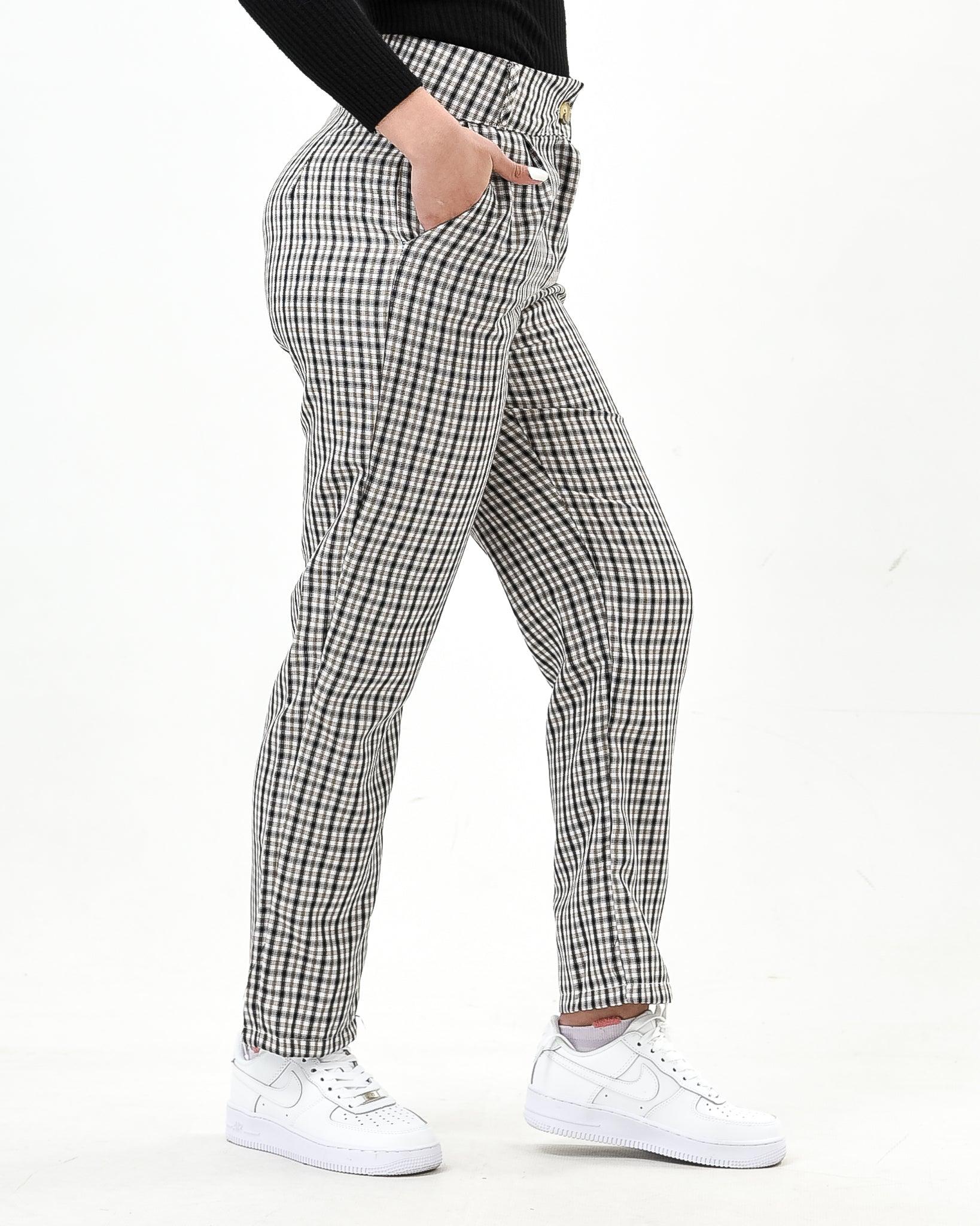 Plaid straight cut pants with pockets - XD21