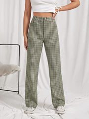 Plaid straight cut pants with pockets - XD21