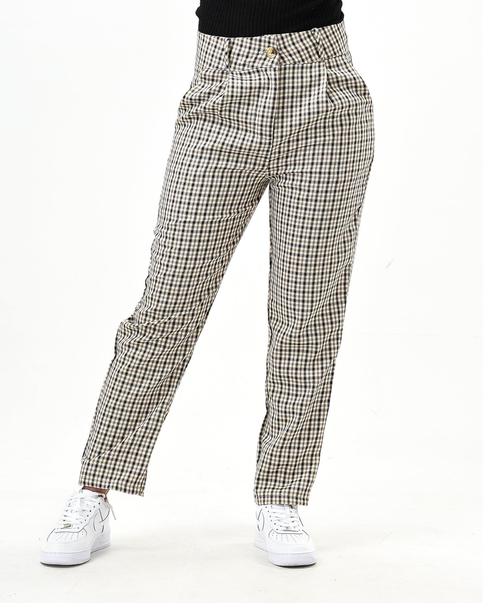 Plaid straight cut pants with pockets - XD21