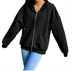 Plain Solid Colour Zipper Hooded Jacket XD21