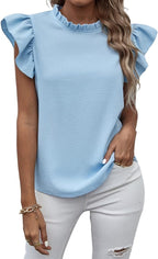 Plain Top Stand Collar Frill Cap Sleeve XD21