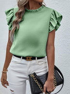 Plain Top Stand Collar Frill Cap Sleeve XD21