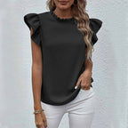 Plain Top Stand Collar Frill Cap Sleeve XD21