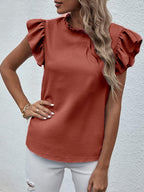 Plain Top Stand Collar Frill Cap Sleeve XD21