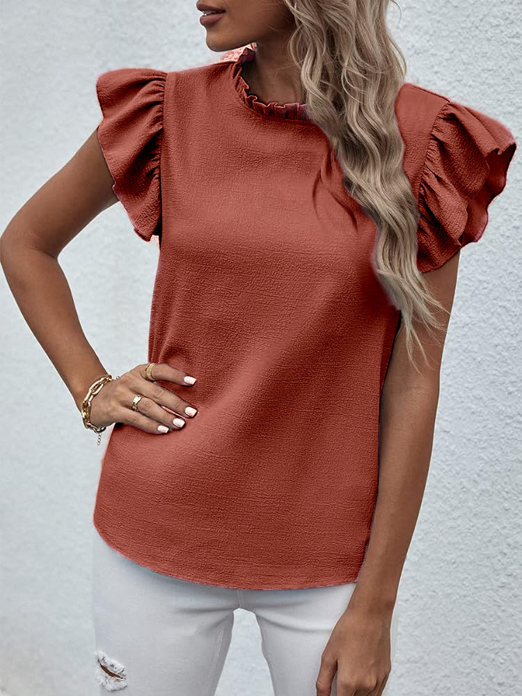 Plain Top Stand Collar Frill Cap Sleeve XD21