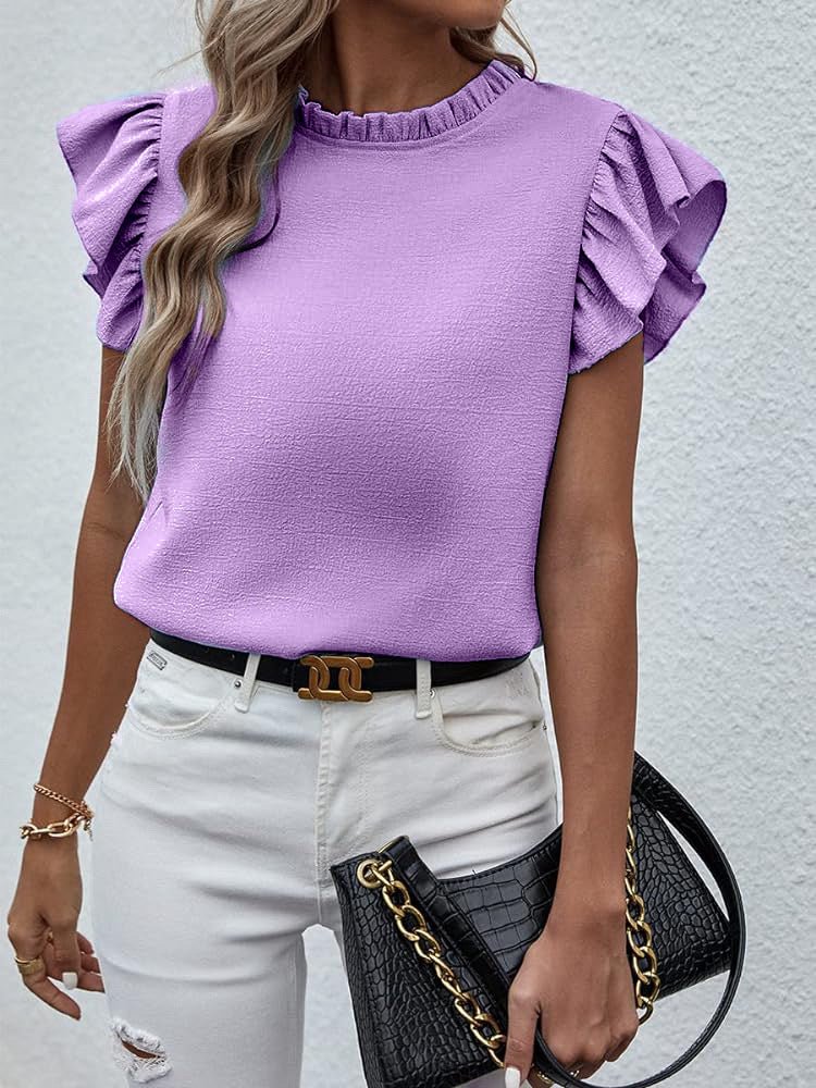 Plain Top Stand Collar Frill Cap Sleeve XD21