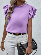 Plain Top Stand Collar Frill Cap Sleeve XD21