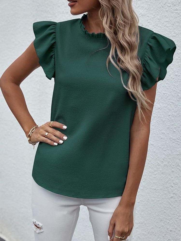 Plain Top Stand Collar Frill Cap Sleeve XD21