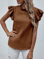 Plain Top Stand Collar Frill Cap Sleeve XD21