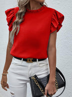 Plain Top Stand Collar Frill Cap Sleeve XD21