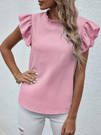 Plain Top Stand Collar Frill Cap Sleeve XD21