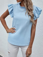 Plain Top Stand Collar Frill Cap Sleeve XD21