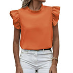 Plain Top Stand Collar Frill Cap Sleeve XD21
