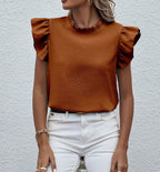 Plain Top Stand Collar Frill Cap Sleeve XD21