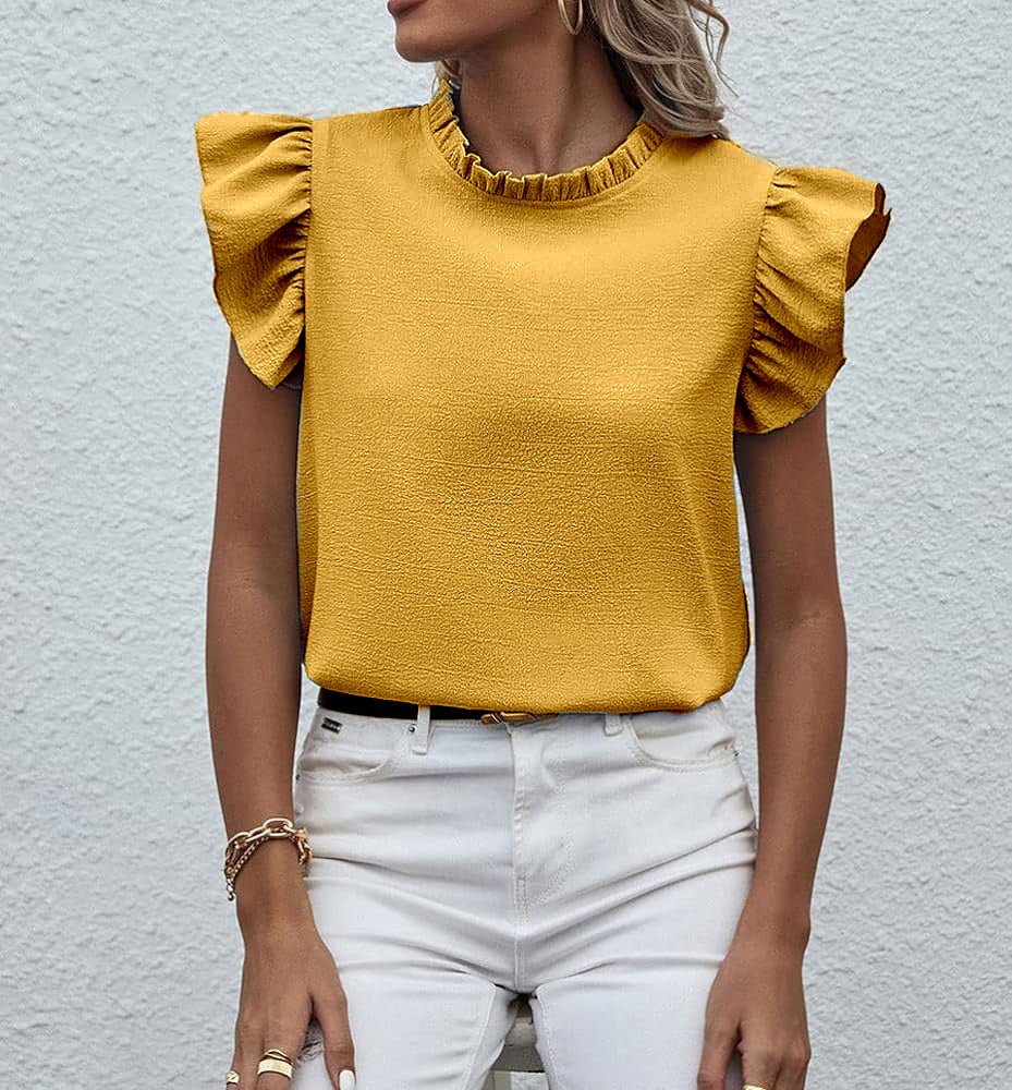 Plain Top Stand Collar Frill Cap Sleeve XD21