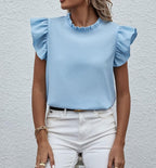Plain Top Stand Collar Frill Cap Sleeve XD21