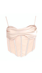Pleated Low-Neck Rhinestone Corset Top XD21