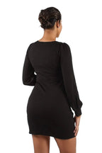 Pleated Puff Long Sleeve Mini Dress XD21