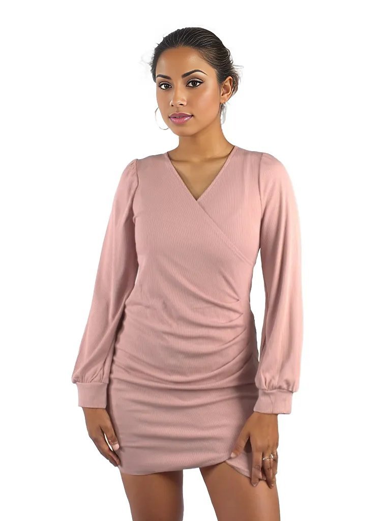 Pleated Puff Long Sleeve Mini Dress