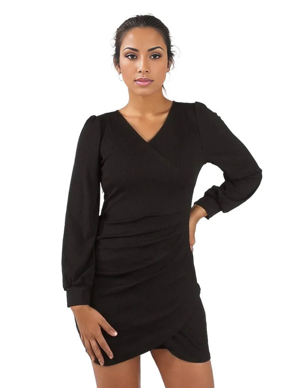 Pleated Puff Long Sleeve Mini Dress